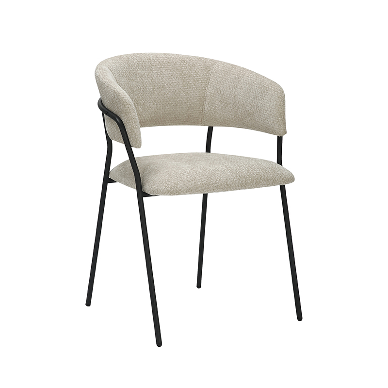 LABEL51 Eetkamerstoel Luuk - Naturel - Chenille - Zwart Metalen Frame