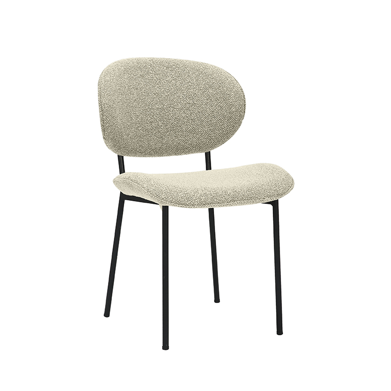 LABEL51 Eetkamerstoel Senn - Naturel - Boucle - Zwart Metalen Frame
