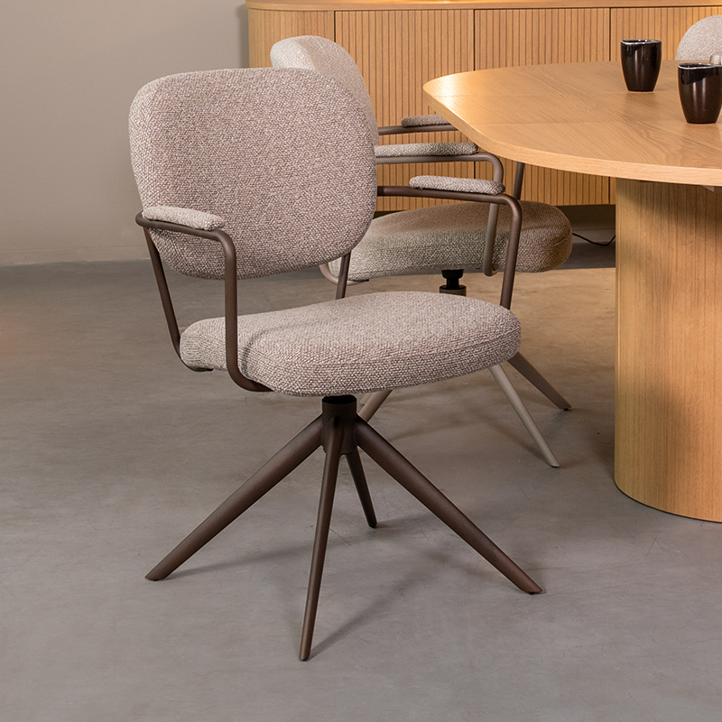 LABEL51 Eetkamerstoel Basel - Mushroom - Boucle - Brons Metalen Frame