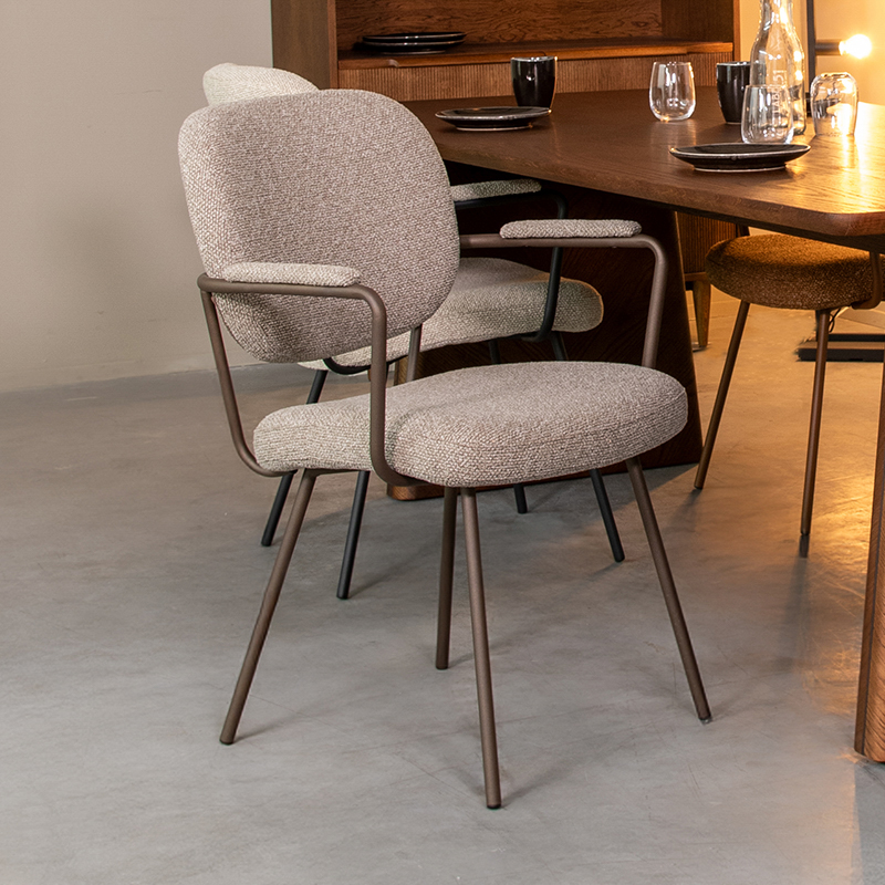 LABEL51 Eetkamerstoel Lausanne - Mushroom - Boucle - Brons Metalen Frame