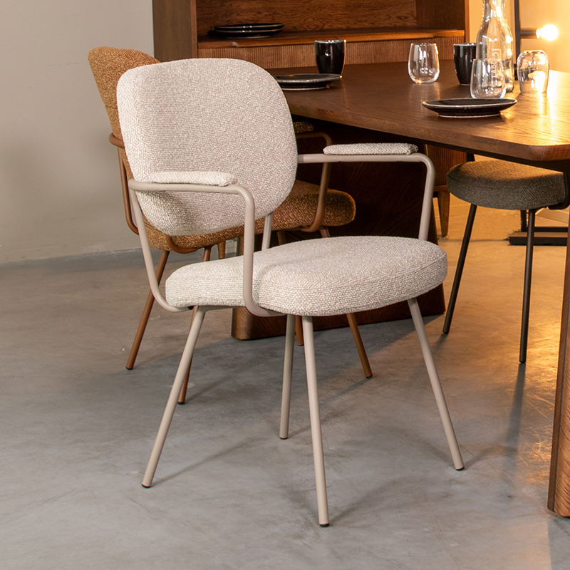 LABEL51 Eetkamerstoel Lausanne - Naturel - Boucle - Taupe Metalen Frame