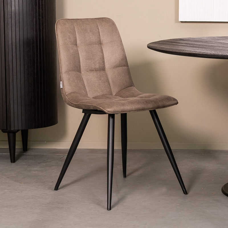 LABEL51 Eetkamerstoel Bistro - Taupe - Kunstleder - Zwart Metalen Frame