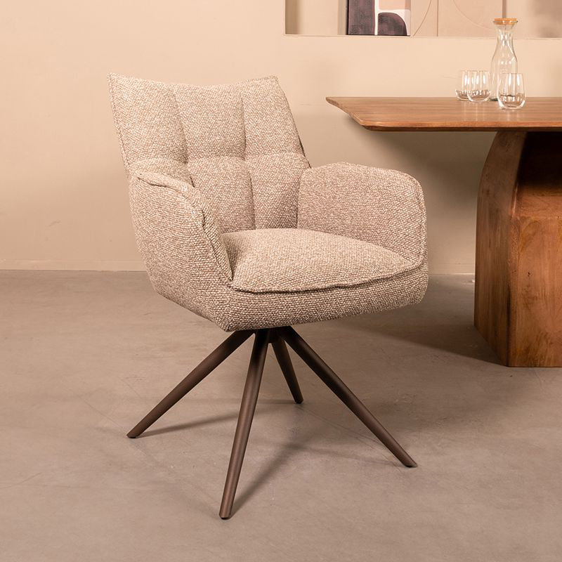 LABEL51 Eetkamerstoel Amalfi - Mushroom - Boucle - Brons Metalen Frame