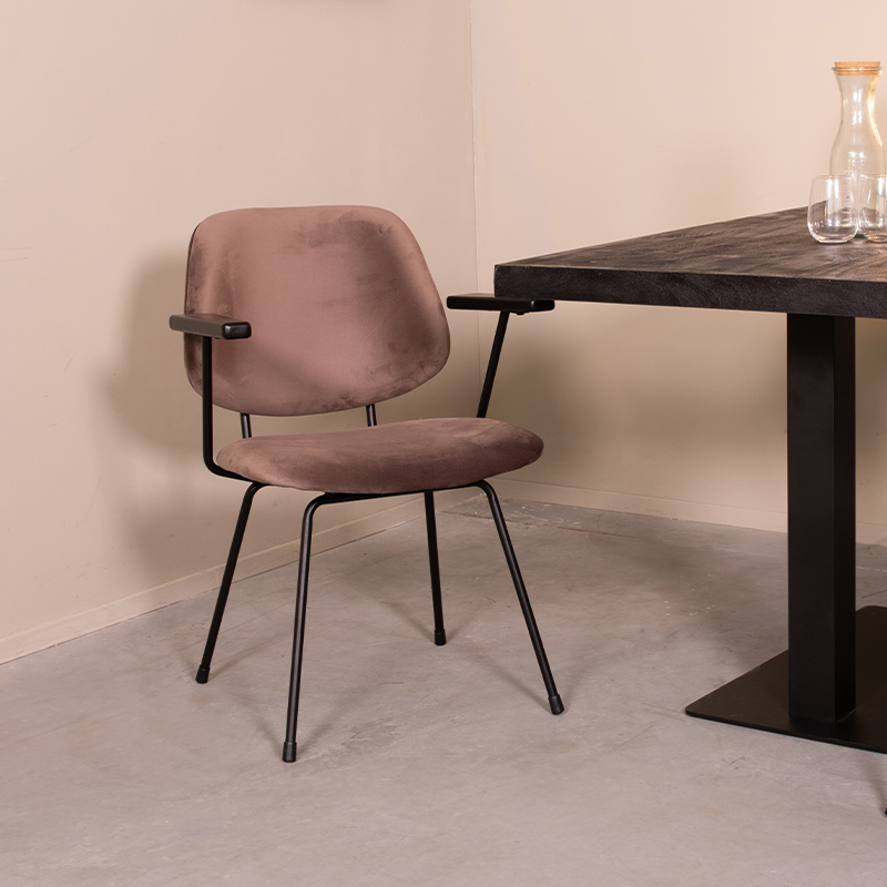 LABEL51 Eetkamerstoel Gastron - Taupe - Velvet - Zwart Metalen Frame