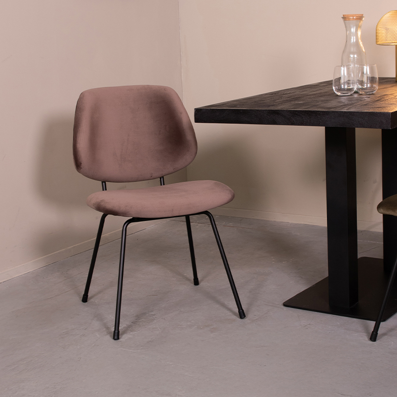 LABEL51 Eetkamerstoel Bello - Taupe - Velvet - Zwart Metalen Frame