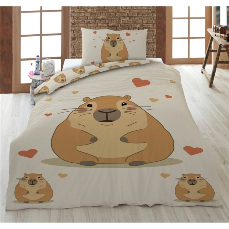 Capybara Dekbedovertrek - 160 x 210 cm (Zwitserse maat) - 65 x 100 cm - 100% katoen
