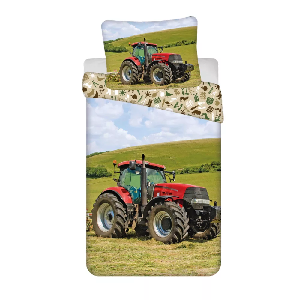 Sweet Home dekbedovertrek Tractor Red 140 x 200 cm - 70 x 90 cm - katoen