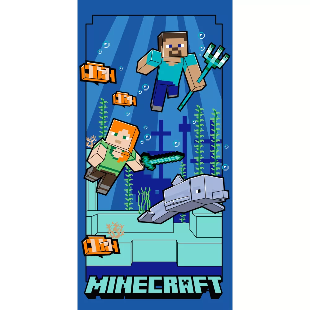 Minecraft strandlaken Underwater Jav sneldrogend 70 x 140 - Blauw - 70 x 140 cm - Polyester