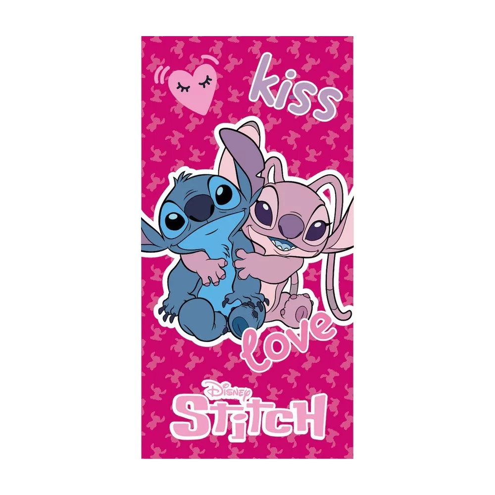 Lilo en Stitch strandlaken Kiss Love sneldrogend 70 x 140 cm - Roze - 70 x 140 cm - Polyester
