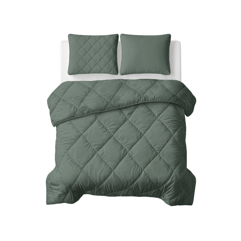Sleeptime Lazy Dekbed Uni Grijs/Groen 240 x 200 Met Kussenslopen cm