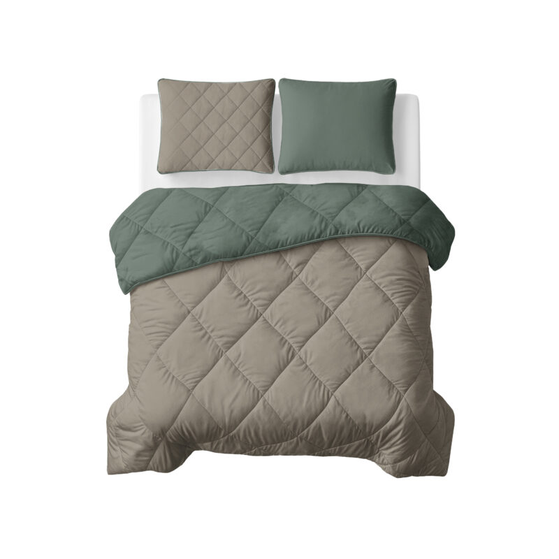 Sleeptime Lazy Dekbed Uni Groen/Taupe Grijs 200 x 200 Met Kussenslopen cm