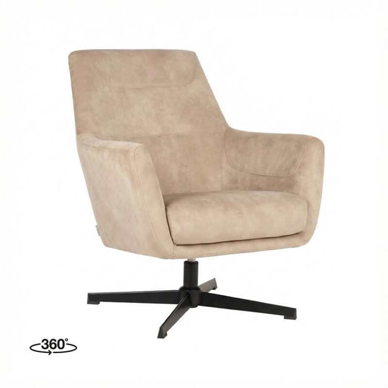 LABEL51 Fauteuil Toby - Naturel - Fluweel - Zwart Metalen Frame