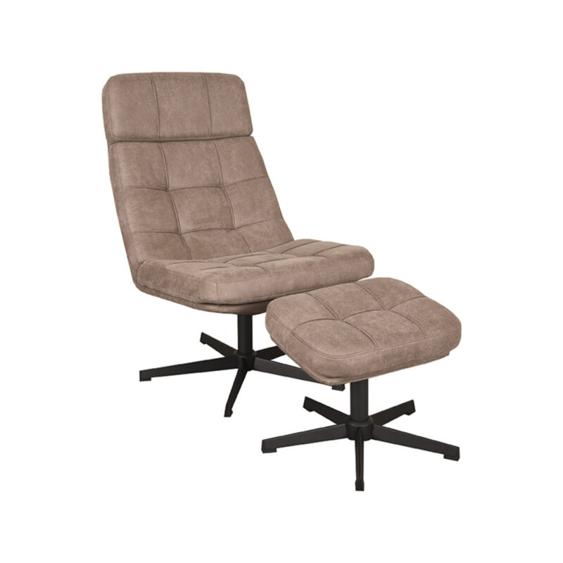 LABEL51 Fauteuil Alvar - Taupe - Micro Suede - Incl. Hocker Micro Suede