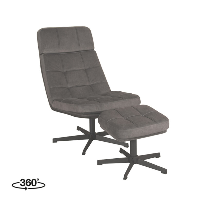 LABEL51 Fauteuil Alvar - Antraciet - Cosmo - Incl. Hocker Alvar