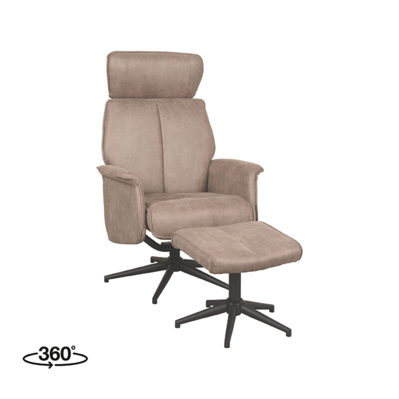 LABEL51 Fauteuil Verdal - Taupe - Micro Suede - Incl. Hocker