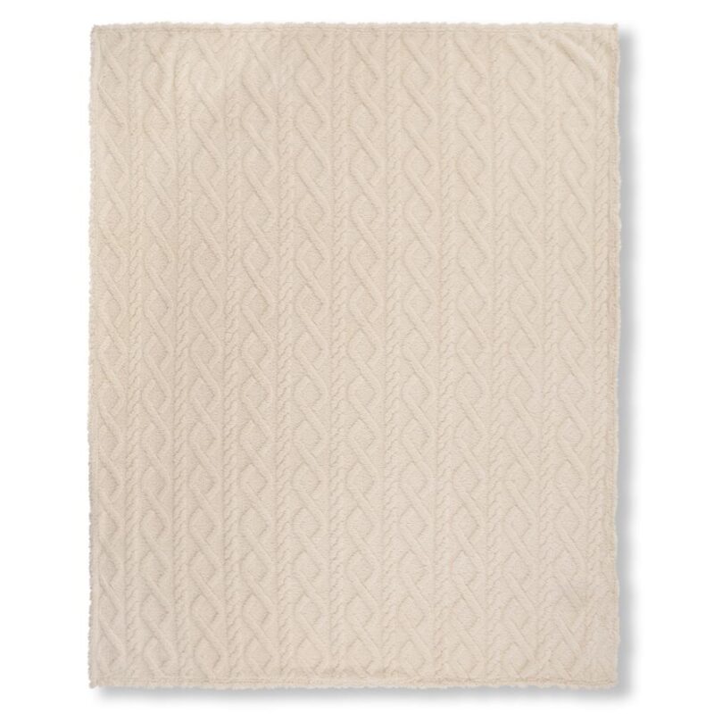 Jacquard teddy fleeceplaid van Descanso, 130 x 160 cm - Off-Wit