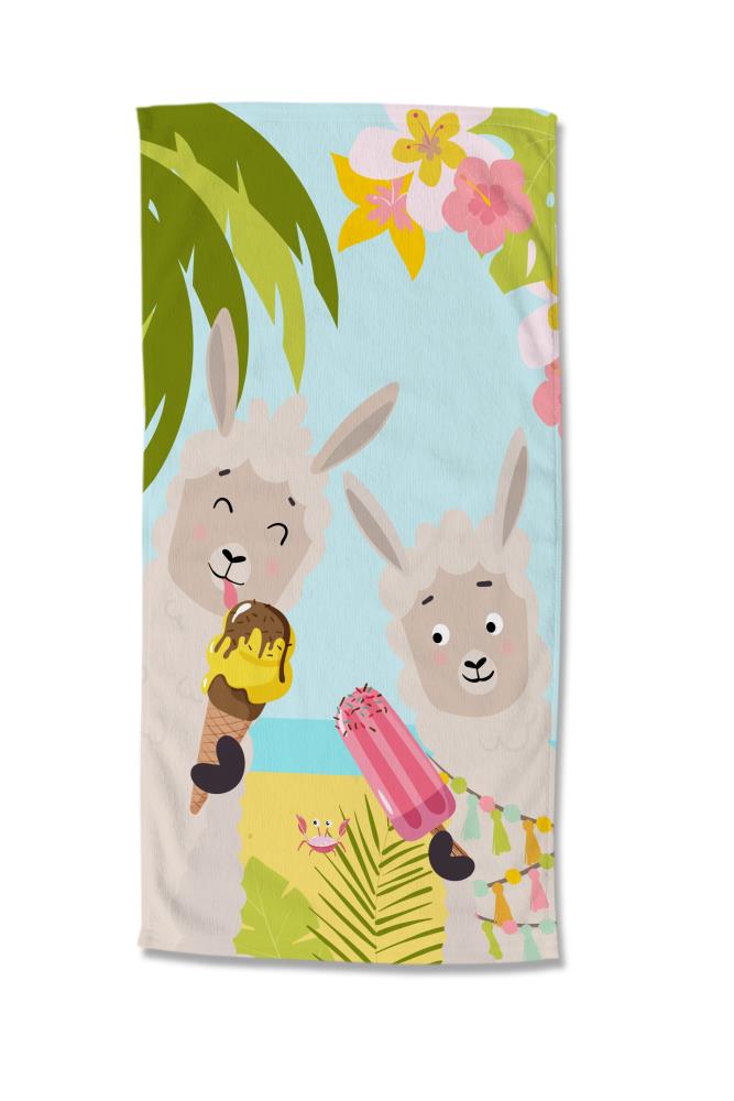 Good Morning strandlaken Happy lamas - Multicolor - 75 x 150 cm - 100% Polyester