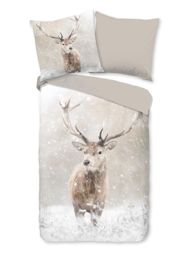 Good Morning Dekbedovertrek "Snowydeer" - Bruin - (200x200 cm) - 100% Katoen