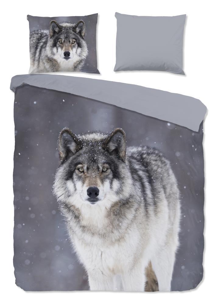 Good Morning Dekbedovertrek "Wolfie" - Grijs - (200x220 cm) - 100% Katoen