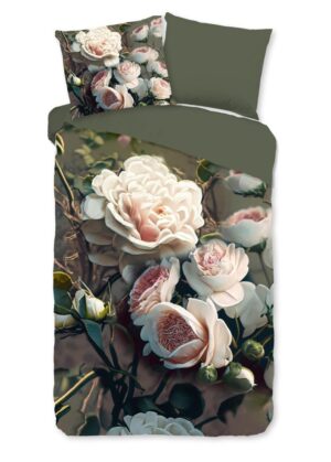 Pure dekbedovertrek White Roses - Groen - 140 x 220 cm - 100% Polyester