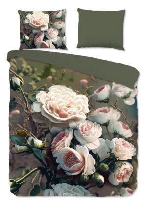 Pure dekbedovertrek White Roses - Groen - 200 x 220 cm - 100% Polyester