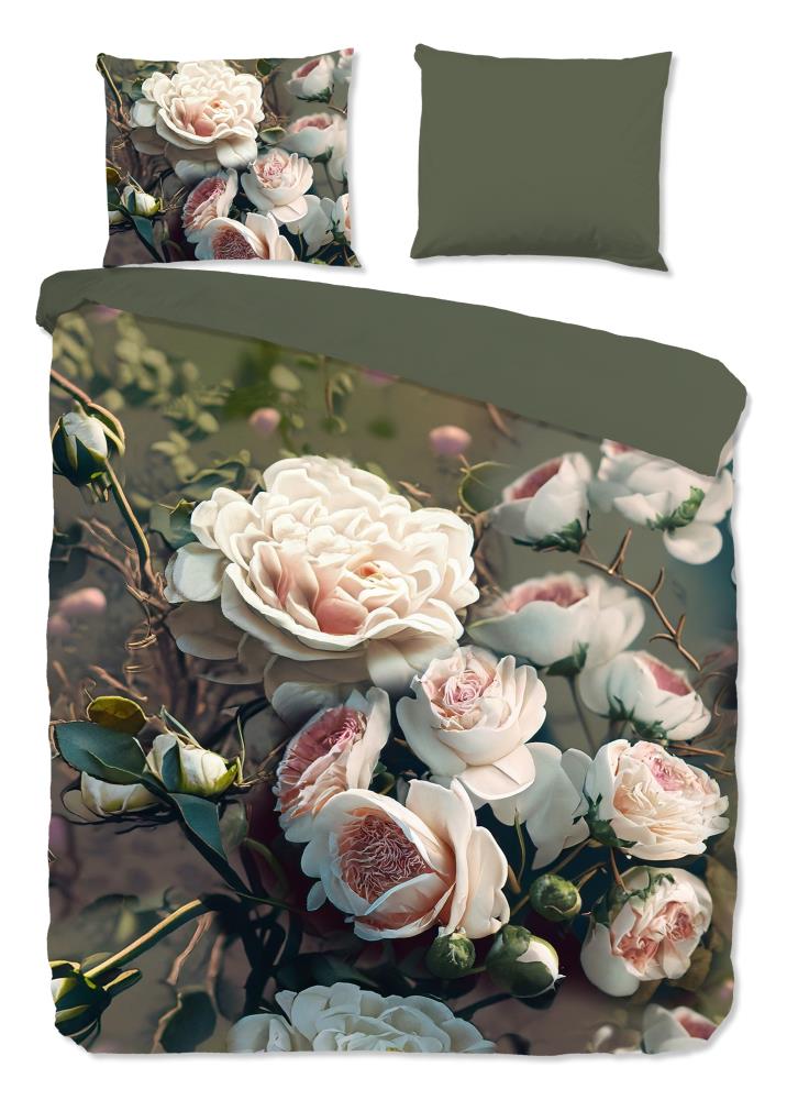 Pure dekbedovertrek White Roses - Groen - 240 x 220 cm - 100% Polyester