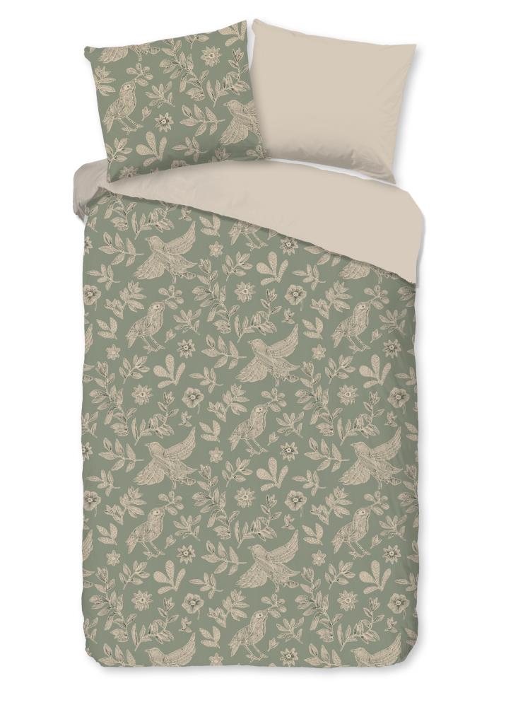 Good Morning Dekbedovertrek "Odette" - Groen - (140x220 cm) - 100% Katoen