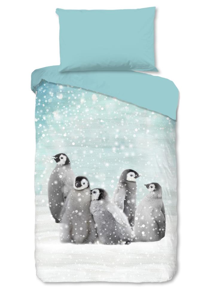 Good Morning Kinderdekbedovertrek "Pengu" - Blauw - (140x200 cm) - 100% Katoen