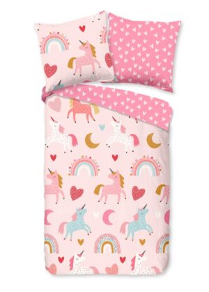 Good Morning dekbedovertrek Unicorn - Roze - 135 x 200 cm - 100% katoen