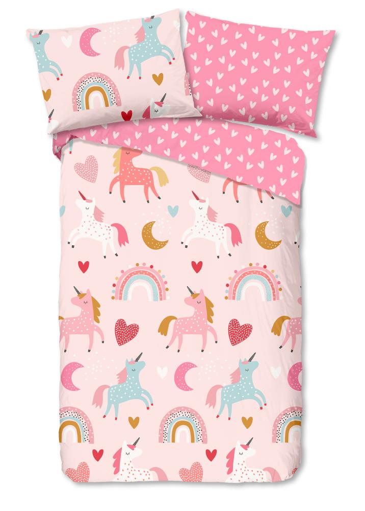 Good Morning dekbedovertrek Unicorn - Roze - 140 x 200 cm - 100% katoen