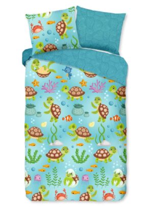 Good Morning dekbedovertrek Turtles - Blauw - 140 x 200/220 cm - 100% katoen