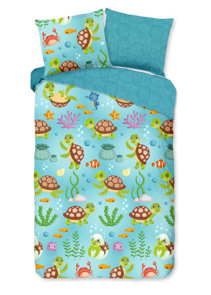 Good Morning dekbedovertrek Turtles - Blauw - 140 x 200/220 cm - 100% katoen