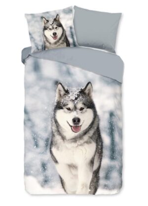 Good Morning dekbedovertrek Husky - Grijs - 140 x 220 cm - 100% katoen