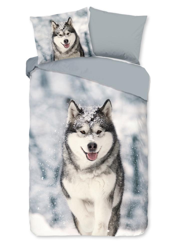 Good Morning Dekbedovertrek "Husky" - Grijs - (140x220 cm) - 100% Katoen