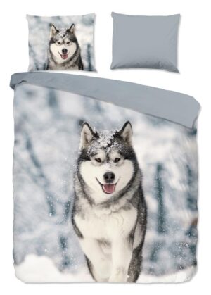Good Morning dekbedovertrek Husky - Grijs - 240 x 220 cm - 100% katoen