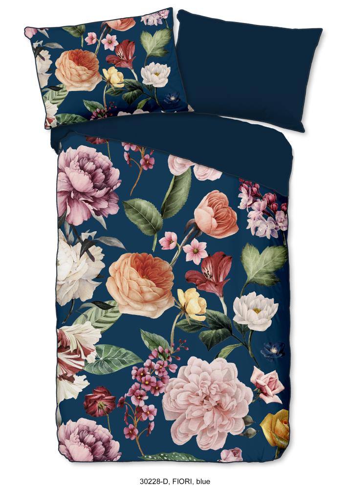 Descanso dekbedovertrek Fiori - Blauw - 140 x 200 cm - 100% organisch katoen