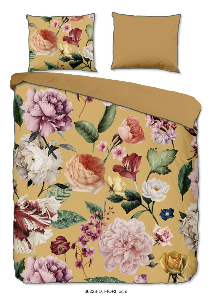 Fiori overtrek van Descanso, 155 x 220 cm, kussensloop 80 x 80 cm - Geel