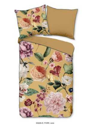 Descanso dekbedovertrek Fiori - Geel - 155 x 220 cm - 100% organisch katoen