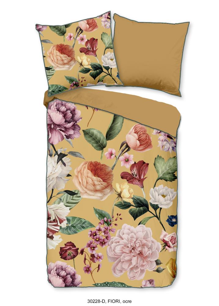 Descanso Dekbedovertrek "Fiori" - Geel - (155x220 cm) - 100% organisch katoen