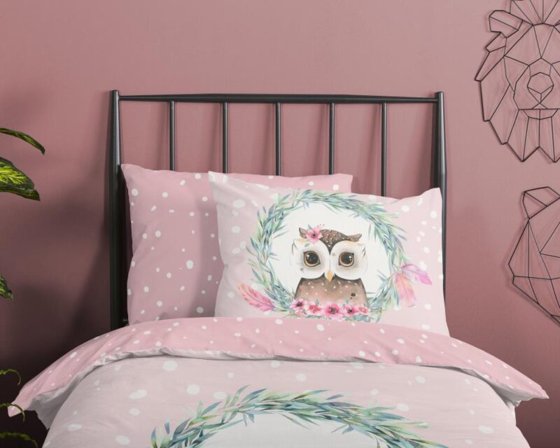 Beddengoed Owli 135 x 200 cm van Good Morning, Roze