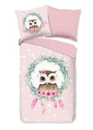 Good Morning dekbedovertrek Owli - Roze - 135 x 200 cm - 100% katoen