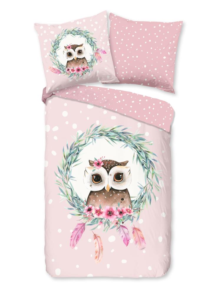Good Morning dekbedovertrek Owli - Roze - 135 x 200 cm - 100% katoen