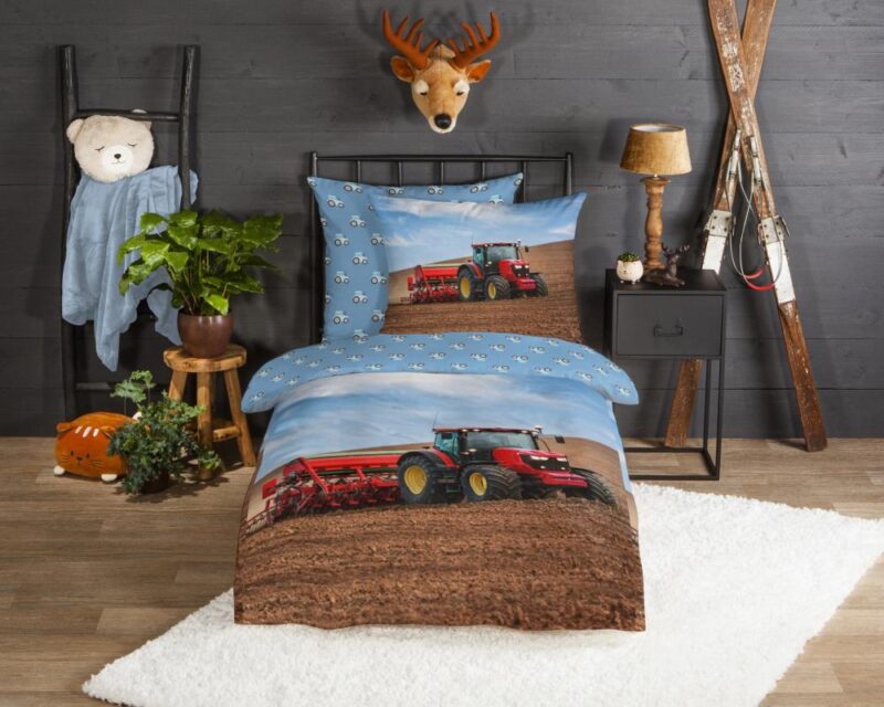100% katoen dekbedset Tractor van Good Morning in 135 x 200 cm - Multicolor