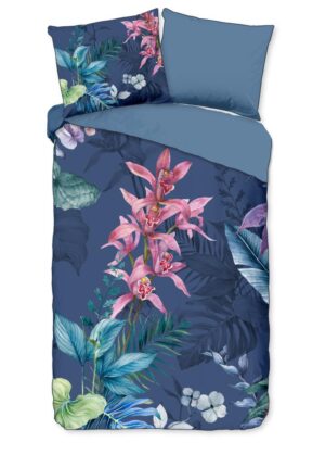 Descanso dekbedovertrek Mae - Blauw - 140 x 220 cm - 100% katoen