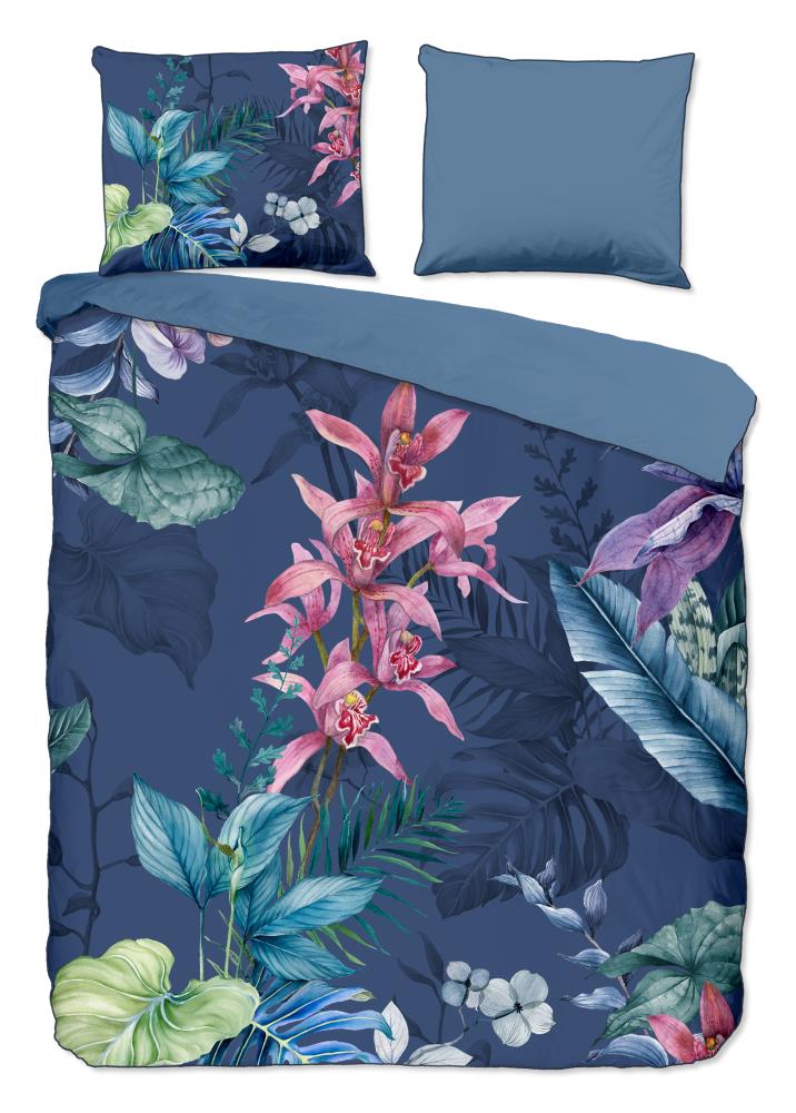 Descanso dekbedovertrek Mae - Blauw - 240 x 220 cm - 100% katoen