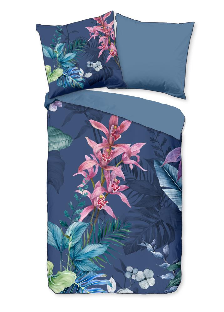 Descanso dekbedovertrek Mae - Blauw - 135 x 200 cm - 100% katoen