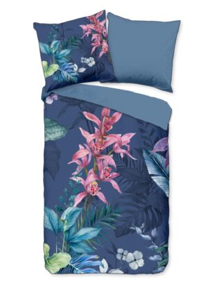 Descanso dekbedovertrek Mae - Blauw - 200 x 200 cm - 100% katoen