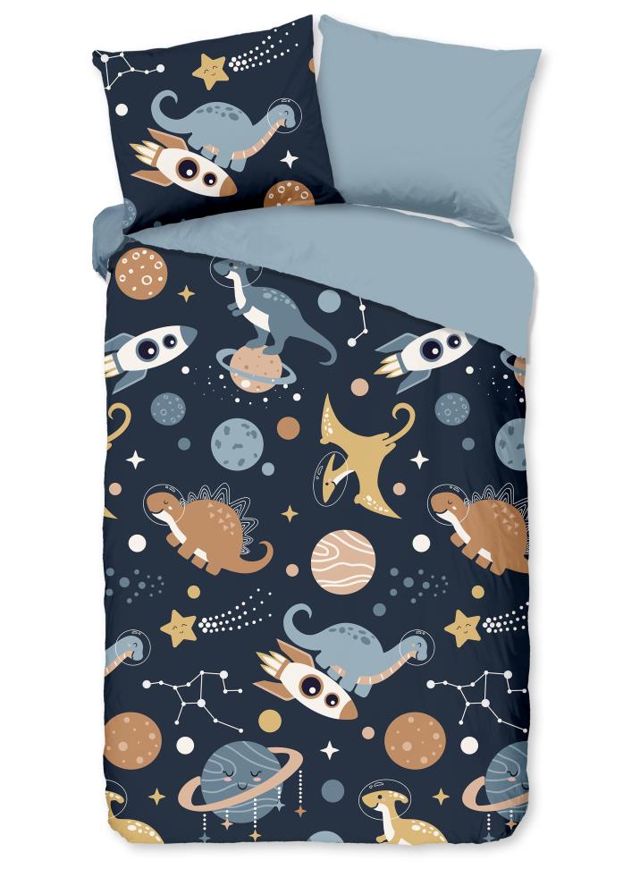 Pure dekbedovertrek Spacedino - Blauw - 140 x 220 cm - 100% Polyester