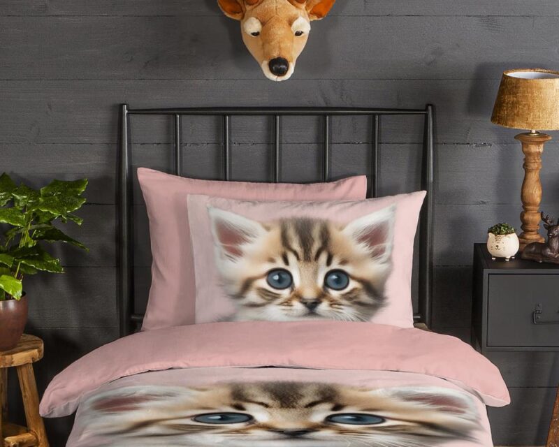 Beddengoed Meow 140 x 220 cm van Good Morning, Roze