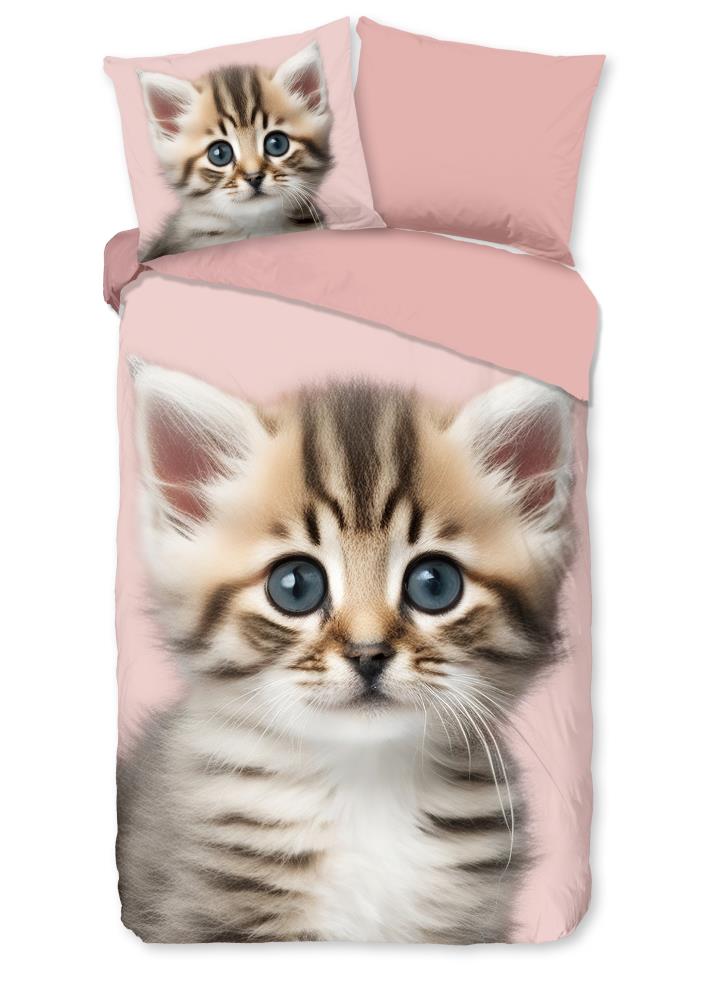Good Morning dekbedovertrek Meow - Roze - 140 x 220 cm - 100% katoen